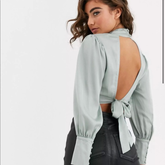 Satin High Neck Backless Blouse - Picture 13 of 13